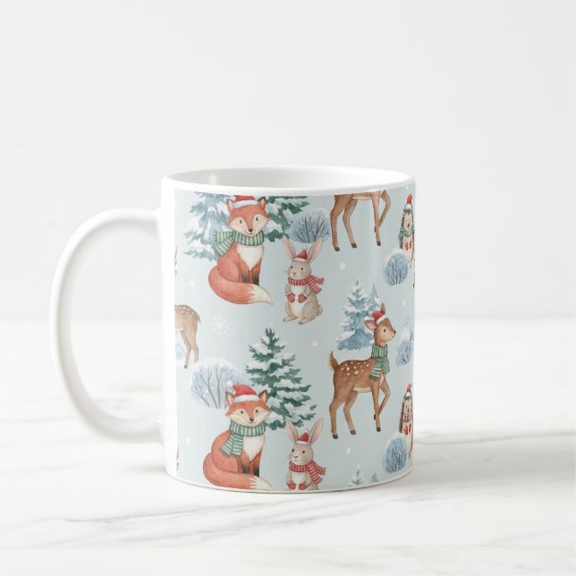 Caneca De Café Cute Woodland Animals Christmas Pattern Mug (Esquerda)