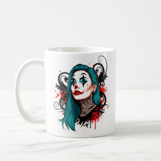 Caneca De Café Cyan Haired Clown Queen - Spooky Chic Design