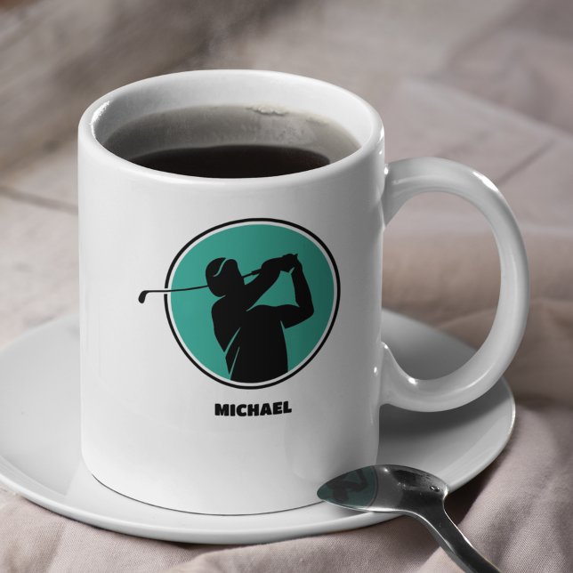 Caneca De Café Cyan Mens Golf Silhouette (Criador carregado)
