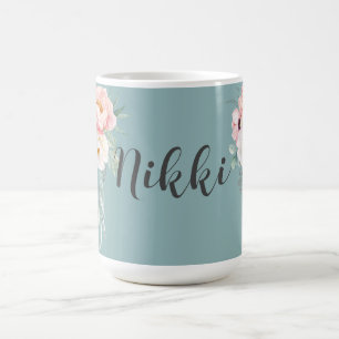 Caneca De Café Cyan Mint Green Watercolor Floral Custom Café Mu