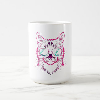 Caneca De Café Cyber cat vestindo óculos de sol com néon retrô