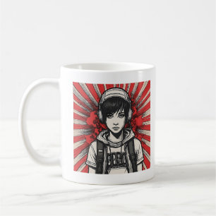Caneca De Café Cyber Emo Girl com Fones de ouvido em Bold Pop Art