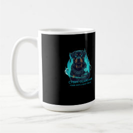 Caneca De Café Cyber Guardian Rottweiler Blue Flame - High-Tech O
