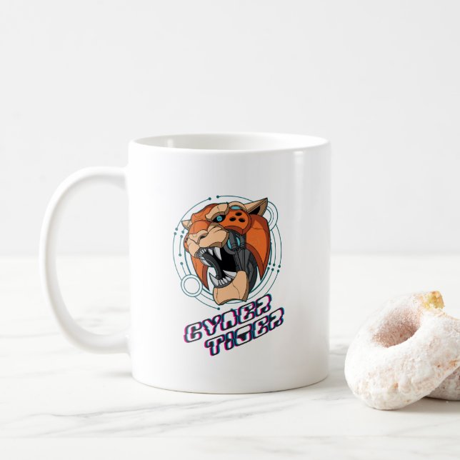 Caneca De Café Cyber Tiger | Clássica #11 (Com Donut)