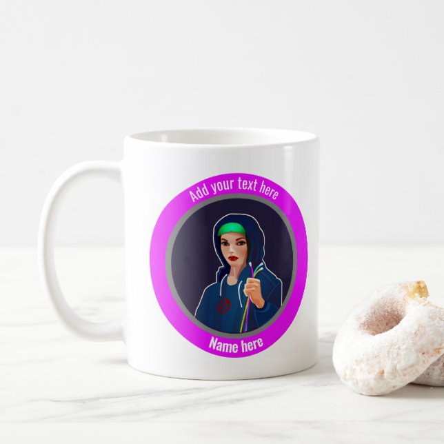 Caneca De Café Cyber Woman and Network Cables - adicione um sloga (Com Donut)