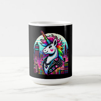 Caneca De Café Cyberpunk Unicorn Neon Pixel Art Design da paisage