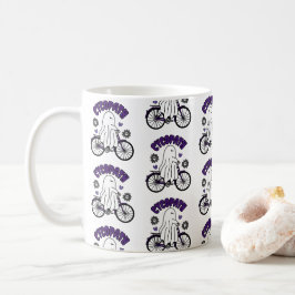Caneca De Café Cycopath Halloween Ghost em Bicicleta Roxa