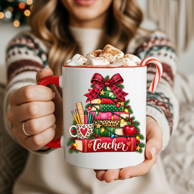 Caneca de café da árvore de Natal para professores (School Teacher Christmas Tree Coffee Mug)