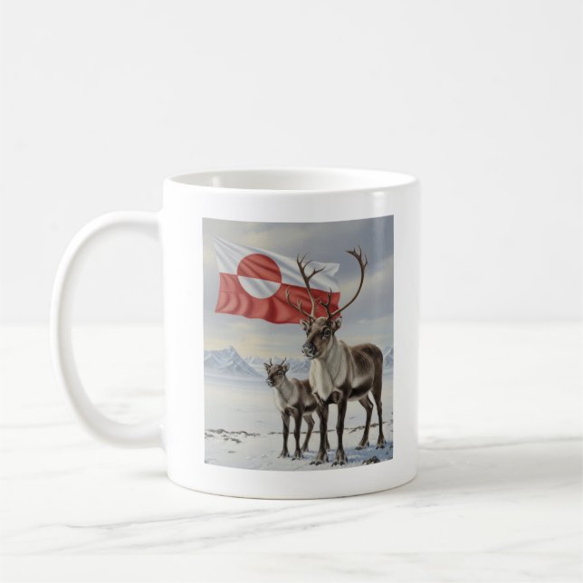 Caneca de café da bandeira da GROELÂNDIA e da rena (Esquerda)
