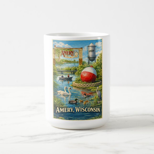 Caneca de Café da Cidade dos Lagos de Amery, Wisco (Centro)