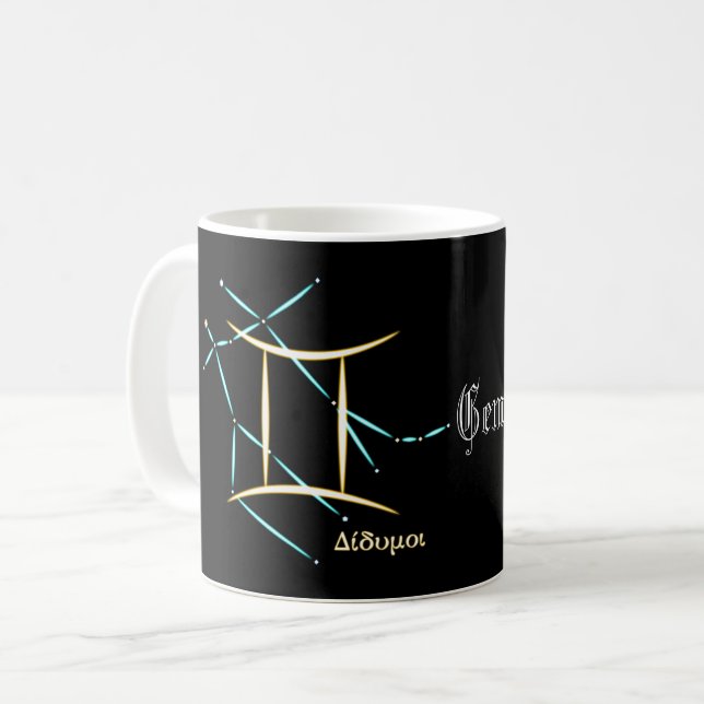 Caneca de Café da Constelação do Zodíaco Gêmeos (Frente Esquerda)