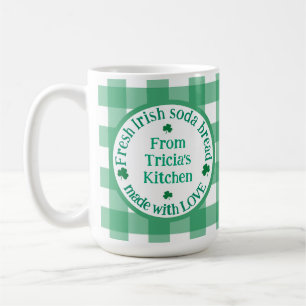 Caneca De Café Da Cozinha NAME com Amor Verde Irlandês Xadrez