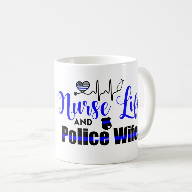 Caneca de café da esposa da vida e da polícia da (Frente Esquerda)