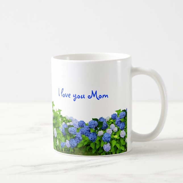 Caneca de café da mamãe com hortênsias azuis (Direita)