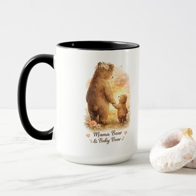 Caneca de Café da Mamãe Urso e Bebê Urso – Dia das (Com Donut)