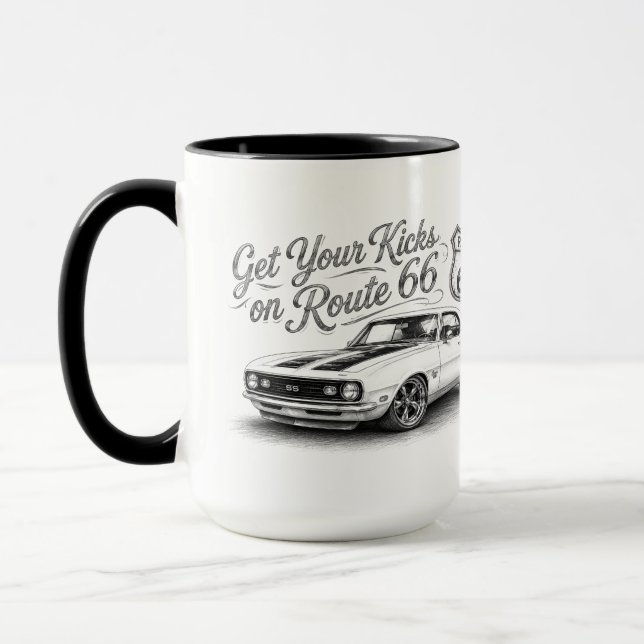 Caneca de Café da Rota 66 dos Carros Musculosos Cl (Esquerda)