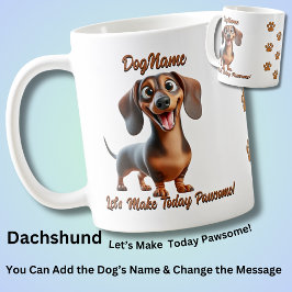 Caneca De Café Dachshund - Adicionar o nome do cão, Alterar texto