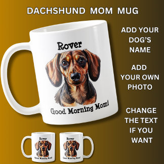 Caneca De Café Dachshund, adicione o nome do cão, mude a foto