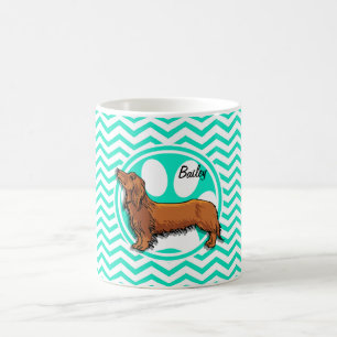 Caneca De Café Dachshund; Aqua Chevron verde