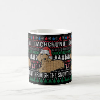 Caneca De Café Dachshund Através Do Suéter De Natal Feio Da Neve