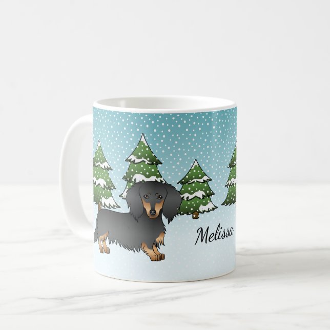 Caneca De Café Dachshund Black & Tan de Pelo Longo - Floresta de  (Frente Esquerda)