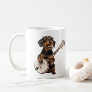 Caneca De Café Dachshund Cabelo-Fio-Frio Cute Joga Banjo