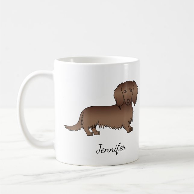 Caneca De Café Dachshund Cartoon de Cabelo Longo de Chocolate & N (Esquerda)
