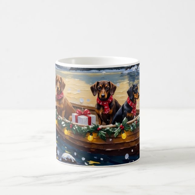 Caneca De Café Dachshund Christmas Boat Holiday (Centro)