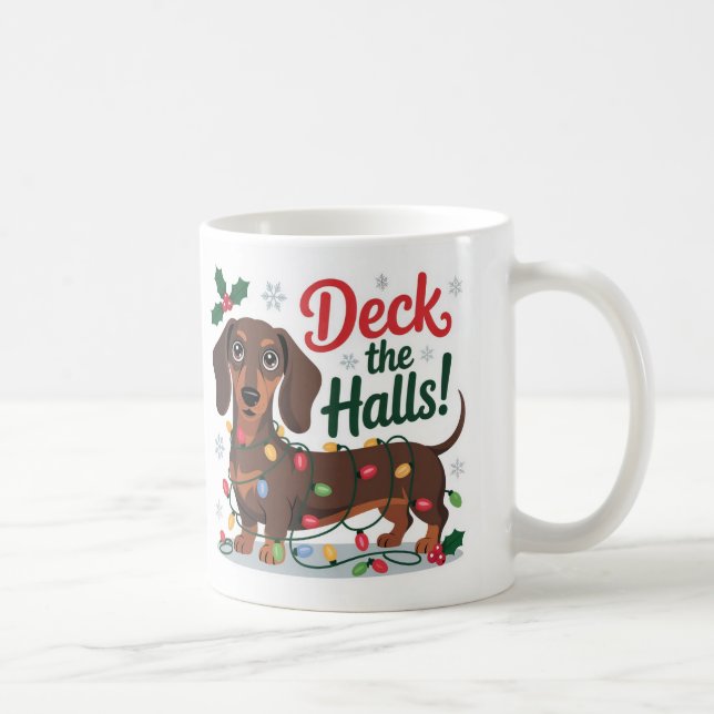 Caneca De Café Dachshund Christmas Mug – Deck the Halls Holiday  (Direita)
