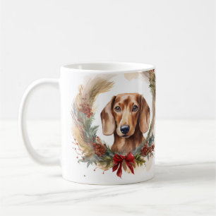 Caneca De Café Dachshund Christmas Wreath Festivo Pup