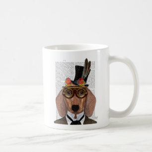 Caneca De Café Dachshund com chapéu e óculos