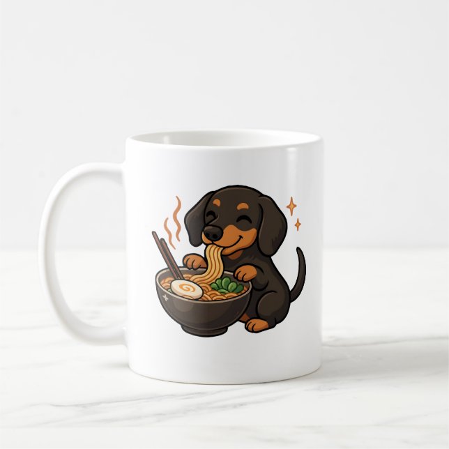 Caneca De Café Dachshund com Macarrão Ramen Kawaii Cachorro (Esquerda)