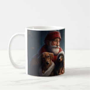 Caneca De Café Dachshund Com Papai Noel Natal Festivo