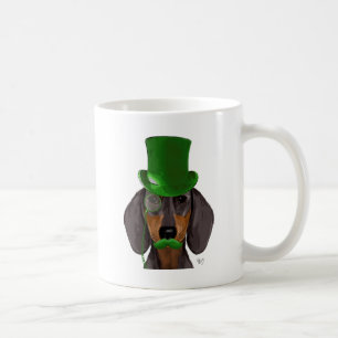 Caneca De Café Dachshund com Preto 2 de Chapéu Superior Verde