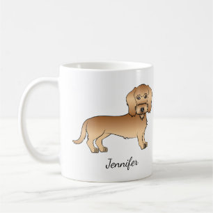 Caneca De Café Dachshund de Cabelo de Arame Trigo Cartoon e Nome