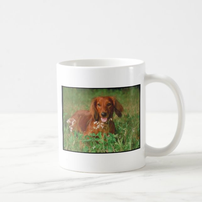 Caneca De Café Dachshund de cabelos compridos vermelho (Direita)