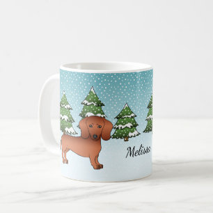 Caneca De Café Dachshund de Capa Lisa Vermelha Fofa - Floresta de