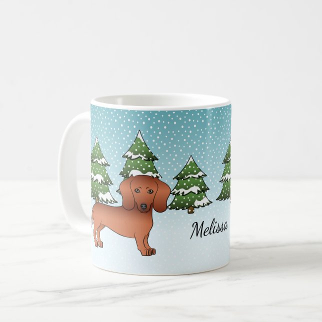 Caneca De Café Dachshund de Capa Lisa Vermelha Fofa - Floresta de (Frente Esquerda)