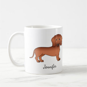 Caneca De Café Dachshund de Pelagem Lisa Vermelha Cachorro de Des