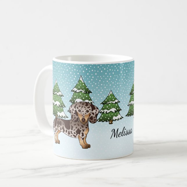 Caneca De Café Dachshund de pelo curto marrom e bronzeado manchad (Frente Esquerda)