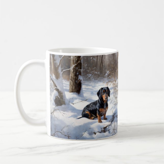 Caneca De Café Dachshund Deixe-o nevar no Natal (Esquerda)