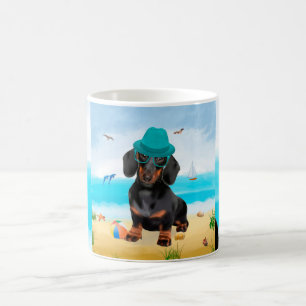 Caneca De Café Dachshund Dog em Beach
