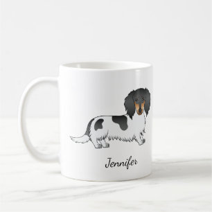 Caneca De Café Dachshund E Nome De Cabelo Longo Preto E Tano