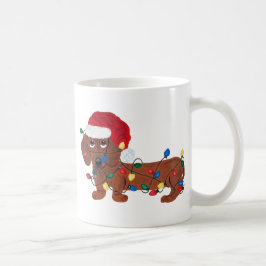Caneca De Café Dachshund Enroscado Em Luzes De Natal