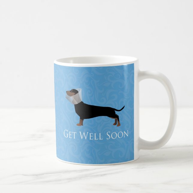 Caneca De Café Dachshund, fique bem em breve, Design (Direita)