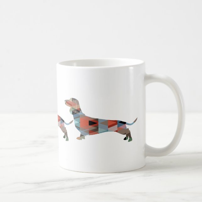 Caneca De Café Dachshund Geométrico Pattern Silhouette (Direita)