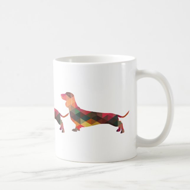 Caneca De Café Dachshund Geométrico Pattern Silhouette (Direita)