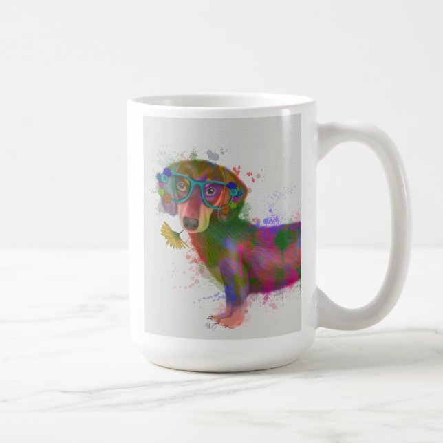 Caneca De Café Dachshund & Glass Rainbow Splash (Direita)