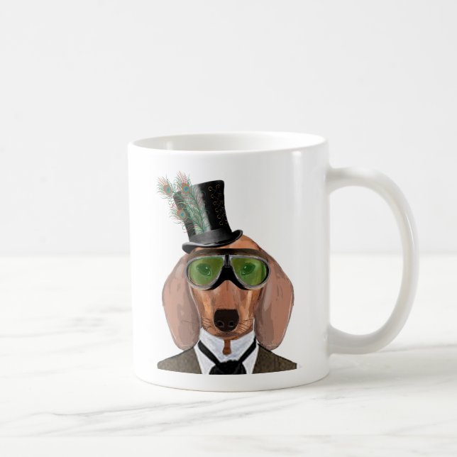 Caneca De Café Dachshund Green Goggles Top Hat (Direita)