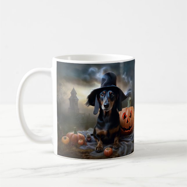 Caneca De Café Dachshund Halloween Scary (Esquerda)